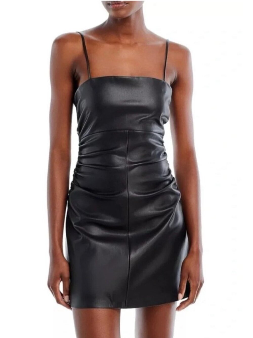 Proenza Schouler White Label Black Faux Leather Ruched Mini Dress